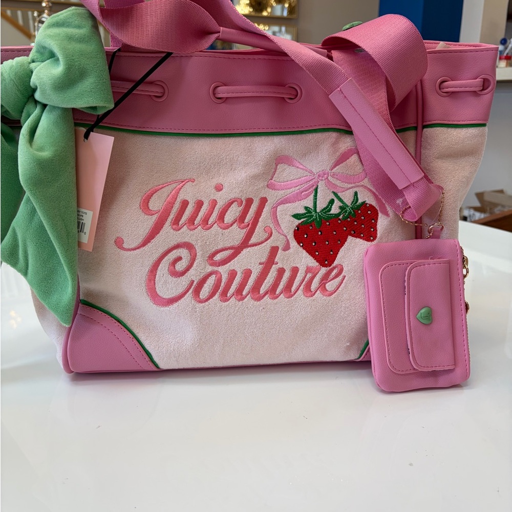 #469 Juicy Couture Pink Strawberry Tote with Green Accents